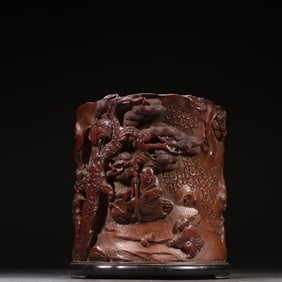 A bamboo carved character story pen holder of the Qing Dynasty