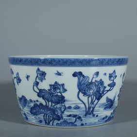 A beautiful blue and white lotus pond moonlight pattern jar