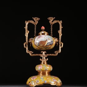A bronze tire painting of the Qing Dynasty with enamel windows and a hanging furnace of Western