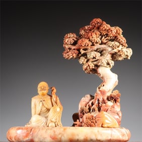 A beautiful study Yaqi Shoushan stone pine tree landscaping figure mountain ornament