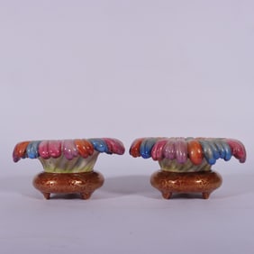 A pair of enamel alum red gilded wave wash made in the Qianlong era of the Qing Dynasty