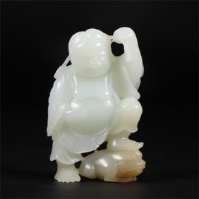 A beautiful Hetian jade bangs play the golden toad