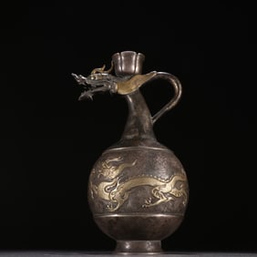 A silver-gilt dragon head pot from the Tang Dynasty