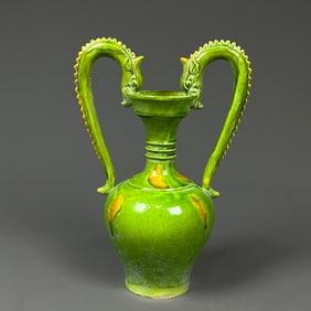 A green-glazed double dragon bottle from the Gongxian kiln in the Song Dynasty