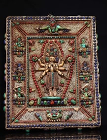 A fine Tibetan silver cloisonné inlaid thangka
