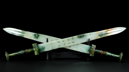 A pair of Hetian jade swords of the Han Dynasty