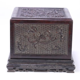 A Qing Dynasty Sanxitang rosewood dragon pattern poetry printing box