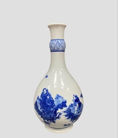 A Qing Dynasty blue and white oiran star dotted jade pot spring vase