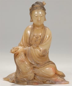 A Qing Dynasty Shoushan stone carving Guanyin ornament