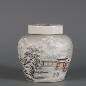 A pastel snow scene tea jar made in the Yongzheng era of the Qing Dynasty
