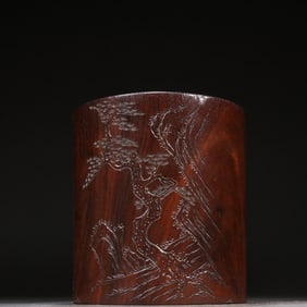A Qing Dynasty rosewood pine pattern pen holder