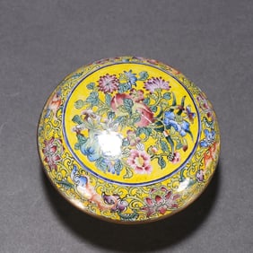 A Qing Dynasty copper tire painting enamel flower and fruit pattern cover box
