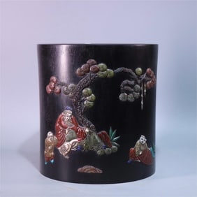 A beautiful rosewood treasure inlaid pen holder