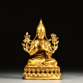 A fine bronze gilt Tsongkhapa ornament