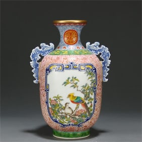 A beautiful enamel flower bird Kui Longzun