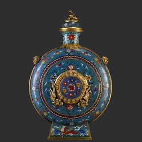 A beautiful copper-gilt cloisonné enamel moon vase