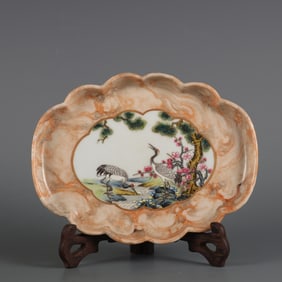 A stone pattern glaze consecrated pastel pine crane longevity begonia wash made in the Qianlong