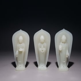 A set of exquisite Hetian jade three holy Buddha carvings universal virtuous vows