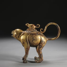 A copper-gilt mother monkey pot of the Ming Dynasty
