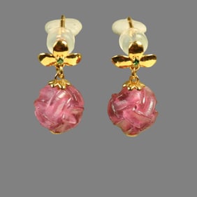 A pair of tourmaline knot bead stud earrings