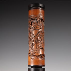 A boxwood Seven Sages incense tube