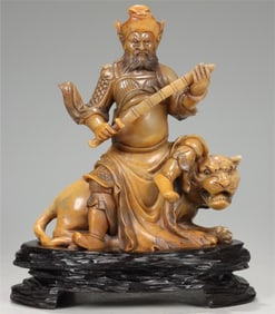 A Qing Dynasty Shoushan stone carving Zhao Gongming God of Wealth ornament is a bamboo model