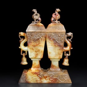 A beautiful Hetian white jade double bottle