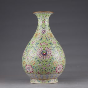 A piece of foreign color green space passionflower entwined flower jade pot spring made in the