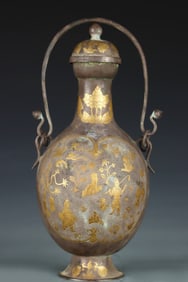 A Tang sterling silver partially gilt pot