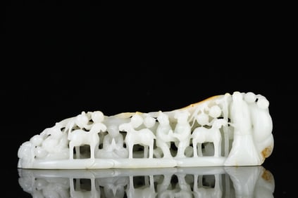 A Qing Dynasty Hetian jade carving Silk Road ornament
