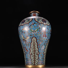 A copper-tired cloisonné plum bottle from the Qing Dynasty
