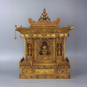 A copper-gilt Buddha shrine