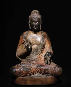 A bluestone painted Buddha statue of the Tang Dynasty