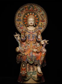 A white jade painted Buddha from the Northern Qi Dynasty