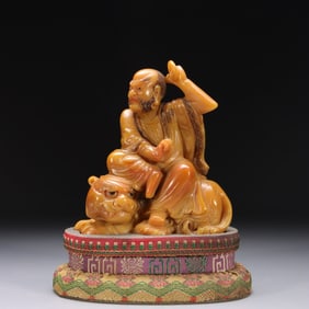 A piece of Qing jade spun Shoushan Tian Huangshi carved Fuhu Arhat