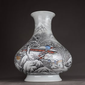 A piece of Qing Dynasty Qianlong pastel Ruixue Spring Picture Withdrawal Mouth Zun