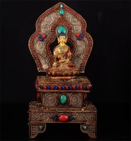 A beautiful Tibetan silver cloisonné Buddha statue