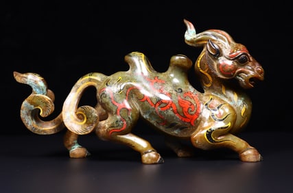 A fine Hetian jade painted beast