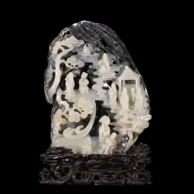 A blue and white seed material character story Shanzi ornament of the Qing Dynasty