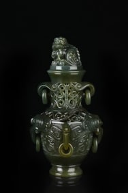A Qing Dynasty Qianlong imperial court Shoushan stone carved amphora hollow appreciation vase