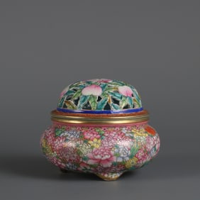 A gold background pastel kaleidolic hollow aroma burner made in the Qianlong period of the Qing