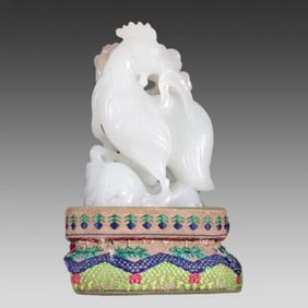 A Hetian jade rooster ornament from the Qing Dynasty