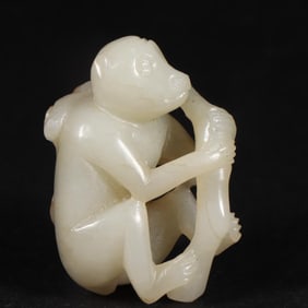 A Qing Dynasty Hetian jade seed material spirit monkey longevity carving