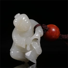 A piece of Hetian white jade boy in the Qing Dynasty