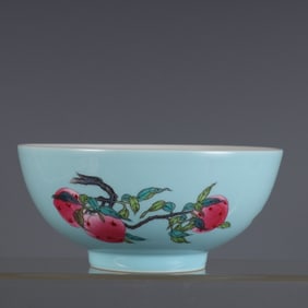 A Qing Dynasty Yongzheng turquoise green enamel color three multi-pattern bowls