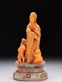A Qing jade spun Shoushan Tian Huangshi carving to send Guanyin