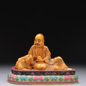 A Qing Shoushan field yellow stone carving Fuhu Arhat