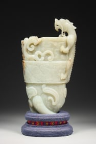 A Qing Hetian jade seed material dragon pattern cup