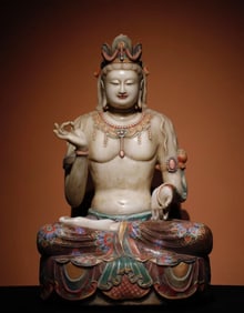 A piece of white jade painted Guanyin from the Tang Dynasty