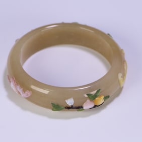 A beautiful Hetian jade treasure inlaid "Fushou" bracelet